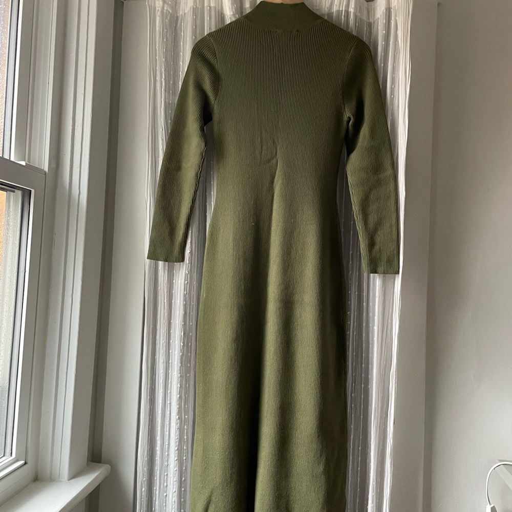 sezane Harper Ribbed Knit Long Sleeve Maxi Dress in Olive Green - Picture 3 of 6